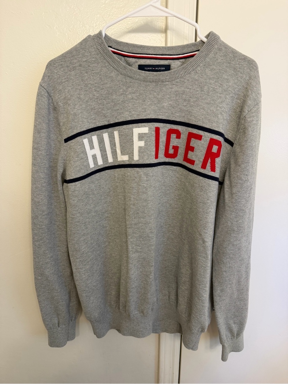 Tommy Hilfiger Logo Grey Crewneck Sweater 100% Cotton Women’s Large